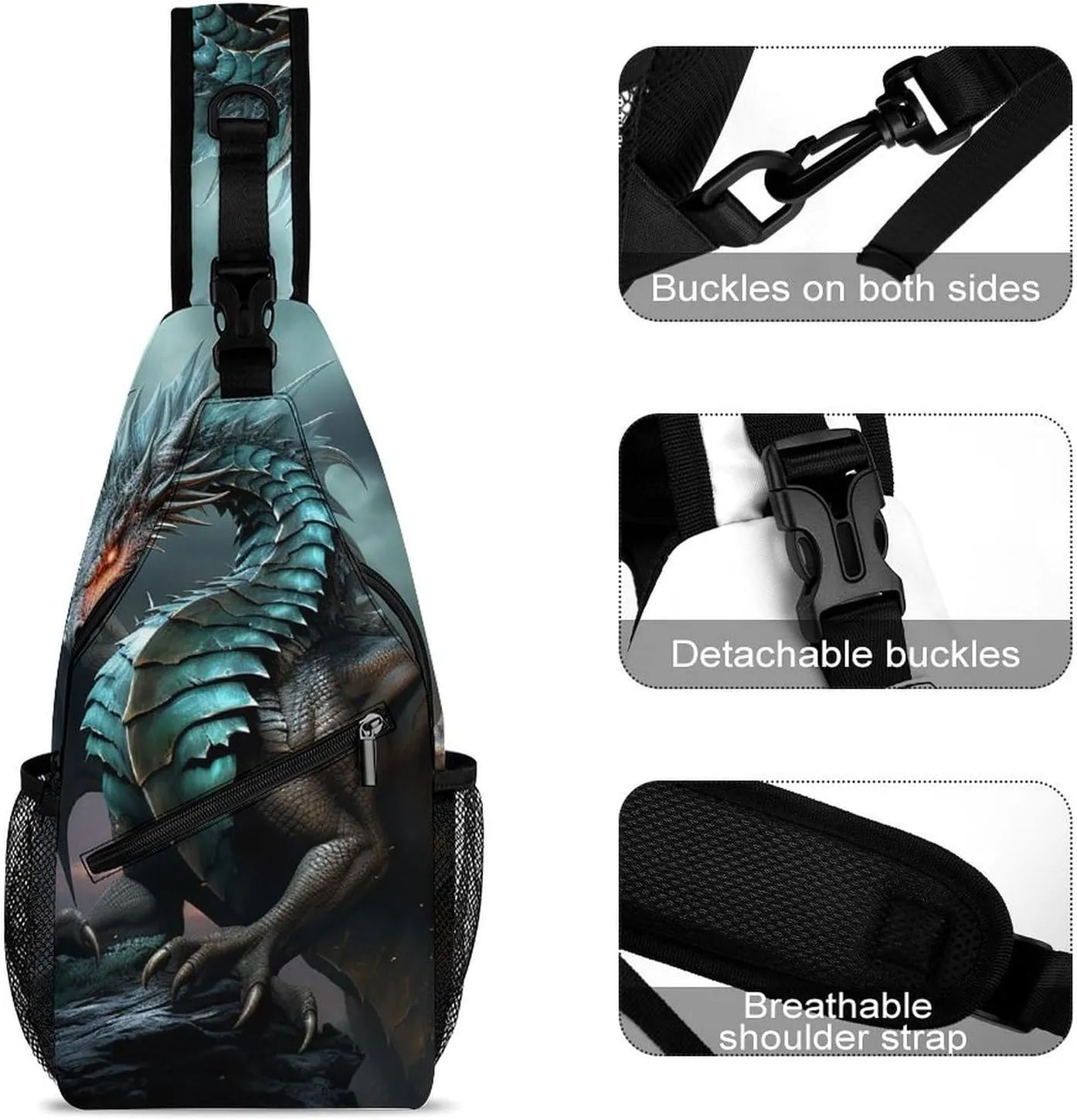 Lightweight Chest Bag Crossbody Bag Cool Dragon Sling Backpack for Women Men Sports Travel