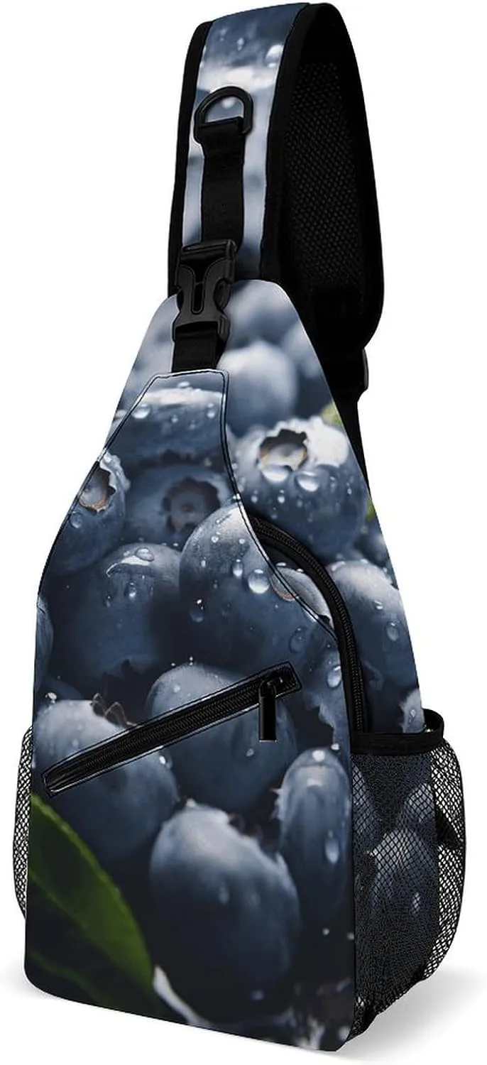 Lightweight Chest Bag Crossbody Bag Delicious Blueberry Sling Backpack for Women Men Sports Travel