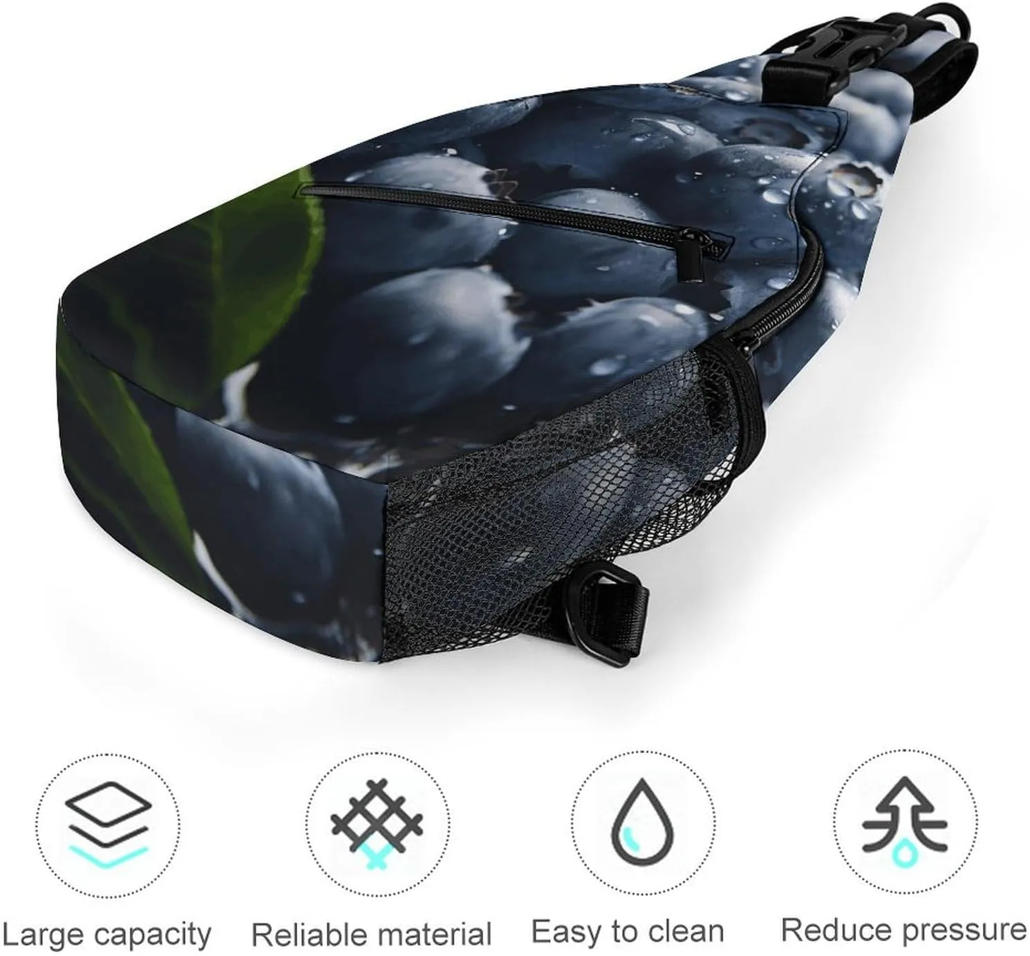 Lightweight Chest Bag Crossbody Bag Delicious Blueberry Sling Backpack for Women Men Sports Travel