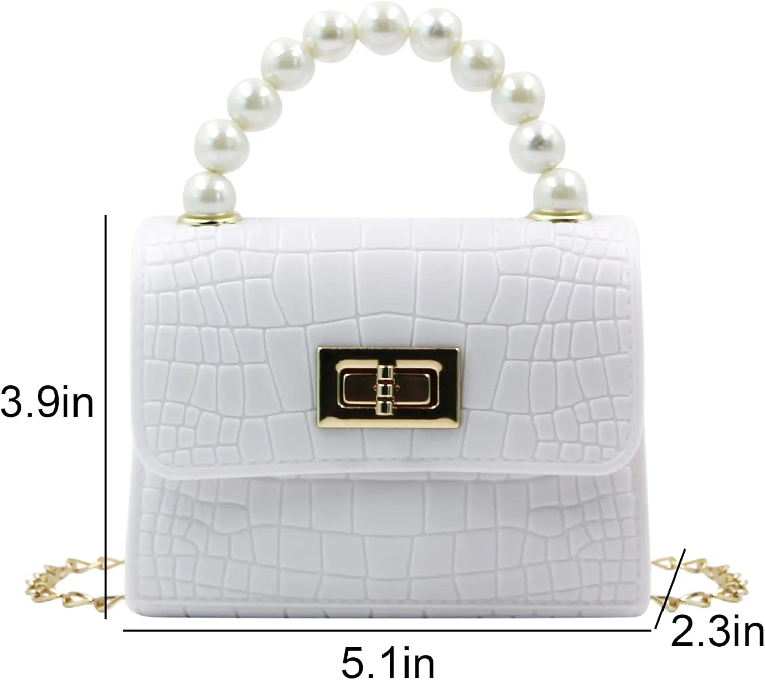 Little Girls Jelly Purse Candy Color Jelly Handbag Crocodile Crossbody Shoulder Purse with Pearls Handle Chain Strap