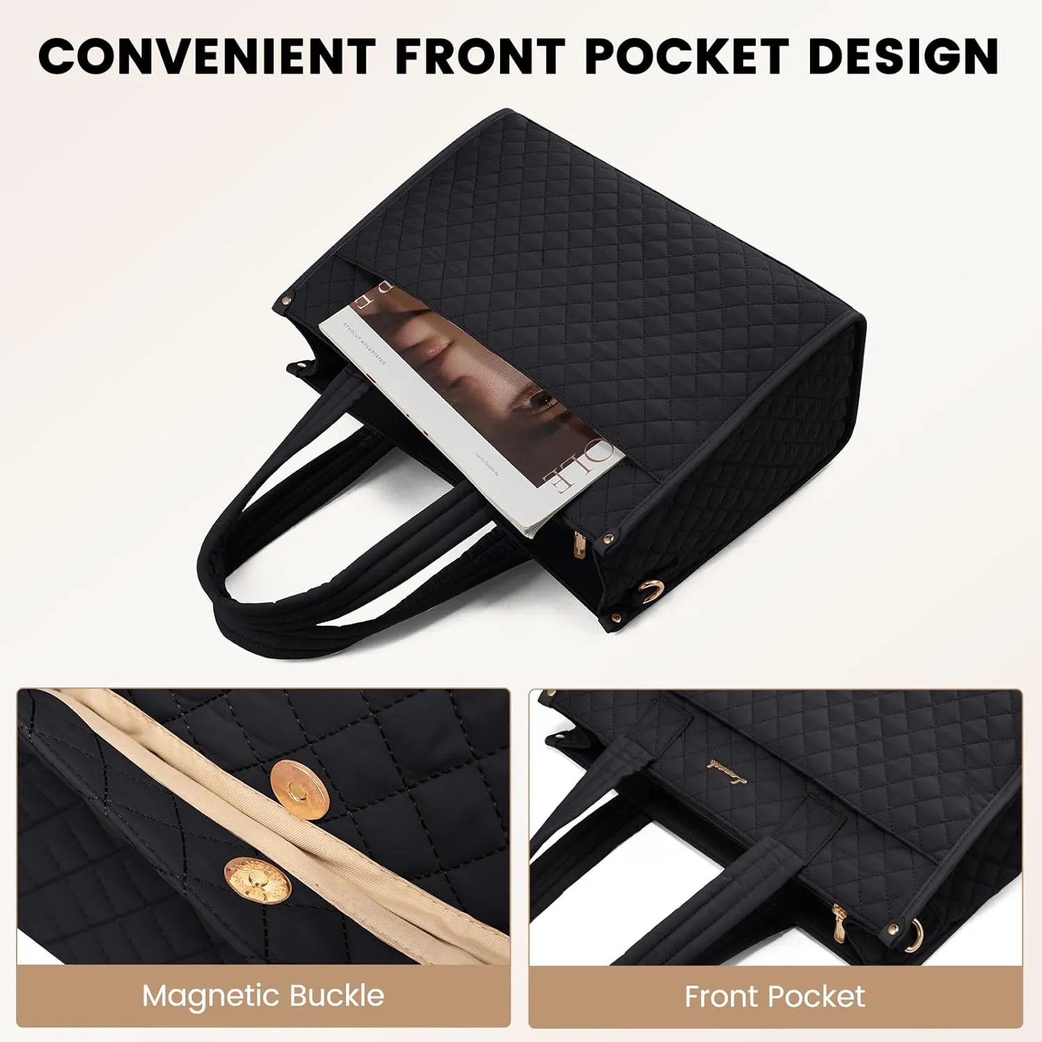 LOVEVOOK Laptop Tote Bag for Women,Canvas Work Tote Bag for Women with Clutch Purse,15.6 Inch Computer Briefcase Bag,Professional Teacher Business Office Bag,Lightweight Shoulder Travel