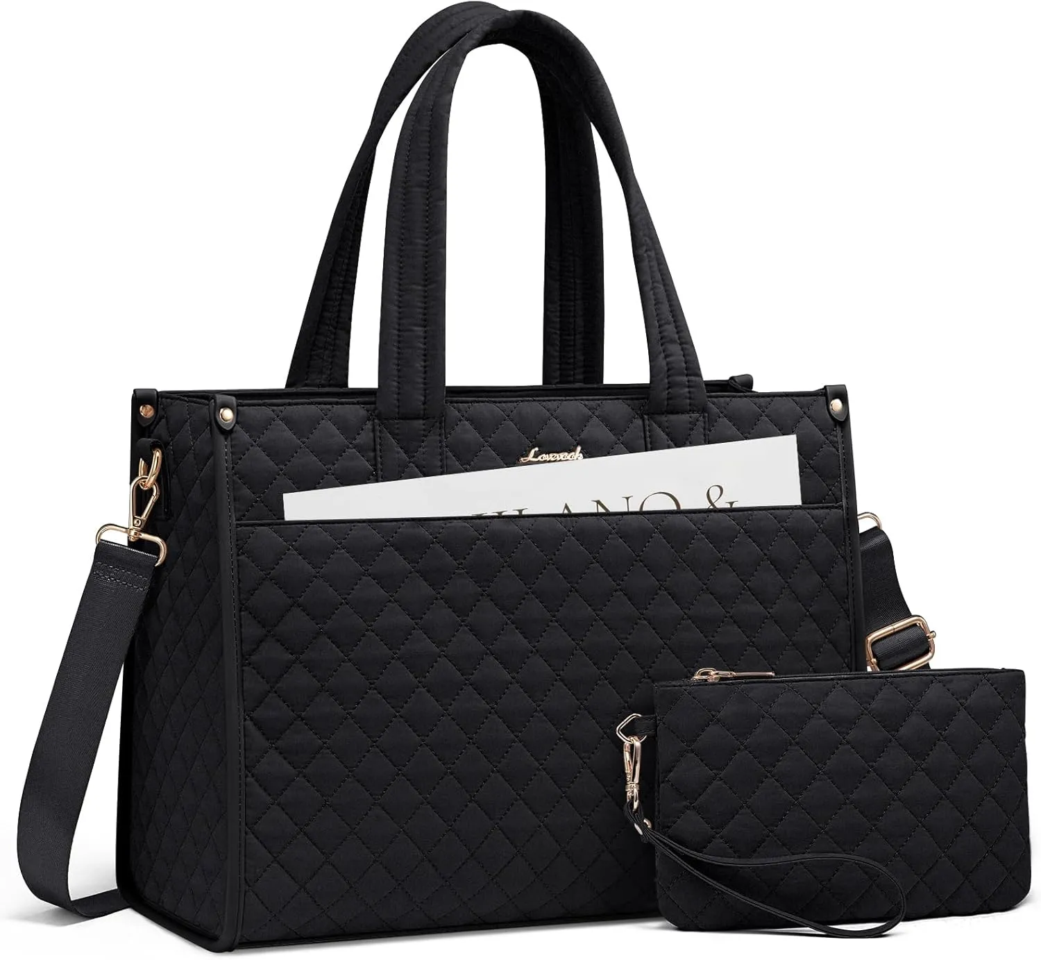 LOVEVOOK Laptop Tote Bag for Women,Canvas Work Tote Bag for Women with Clutch Purse,15.6 Inch Computer Briefcase Bag,Professional Teacher Business Office Bag,Lightweight Shoulder Travel