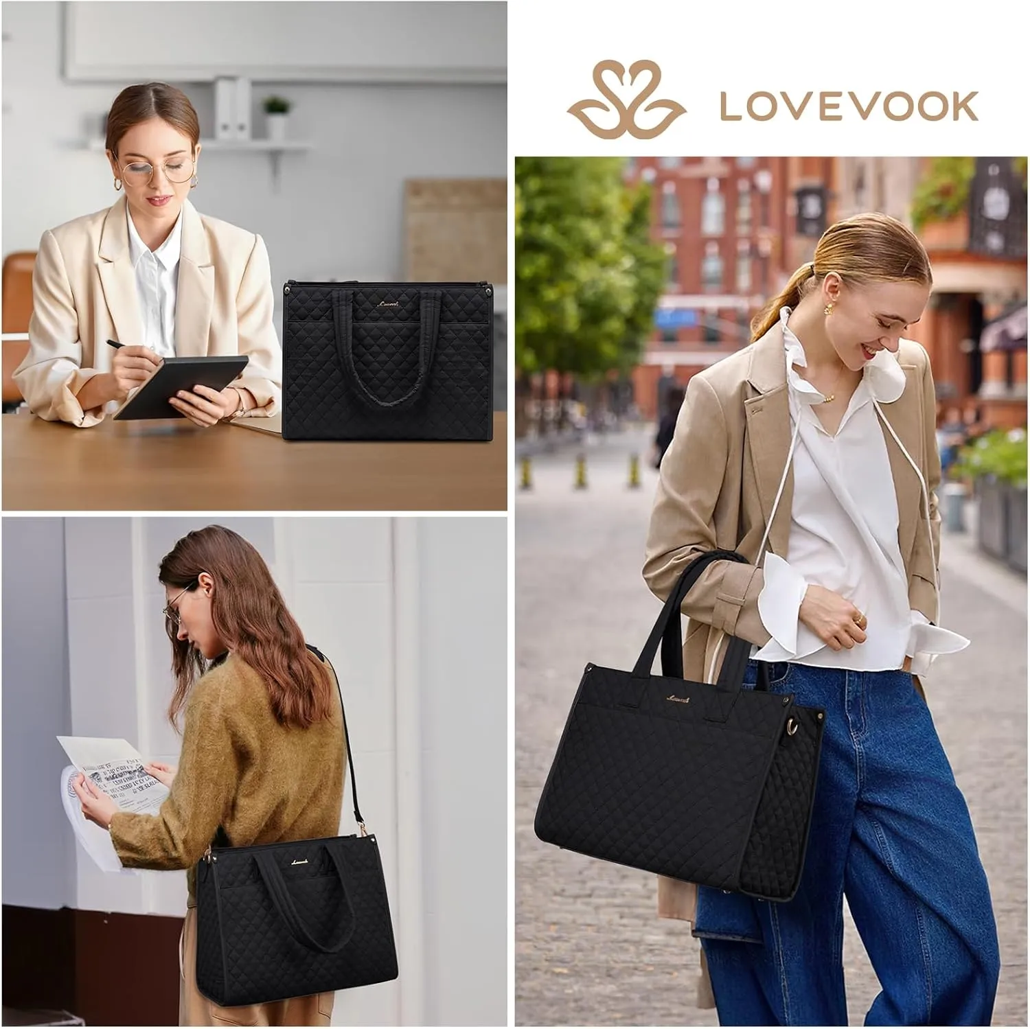 LOVEVOOK Laptop Tote Bag for Women,Canvas Work Tote Bag for Women with Clutch Purse,15.6 Inch Computer Briefcase Bag,Professional Teacher Business Office Bag,Lightweight Shoulder Travel