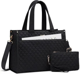 LOVEVOOK Laptop Tote Bag for Women,Canvas Work Tote Bag for Women with Clutch Purse,15.6 Inch Computer Briefcase Bag,Professional Teacher Business Office Bag,Lightweight Shoulder Travel