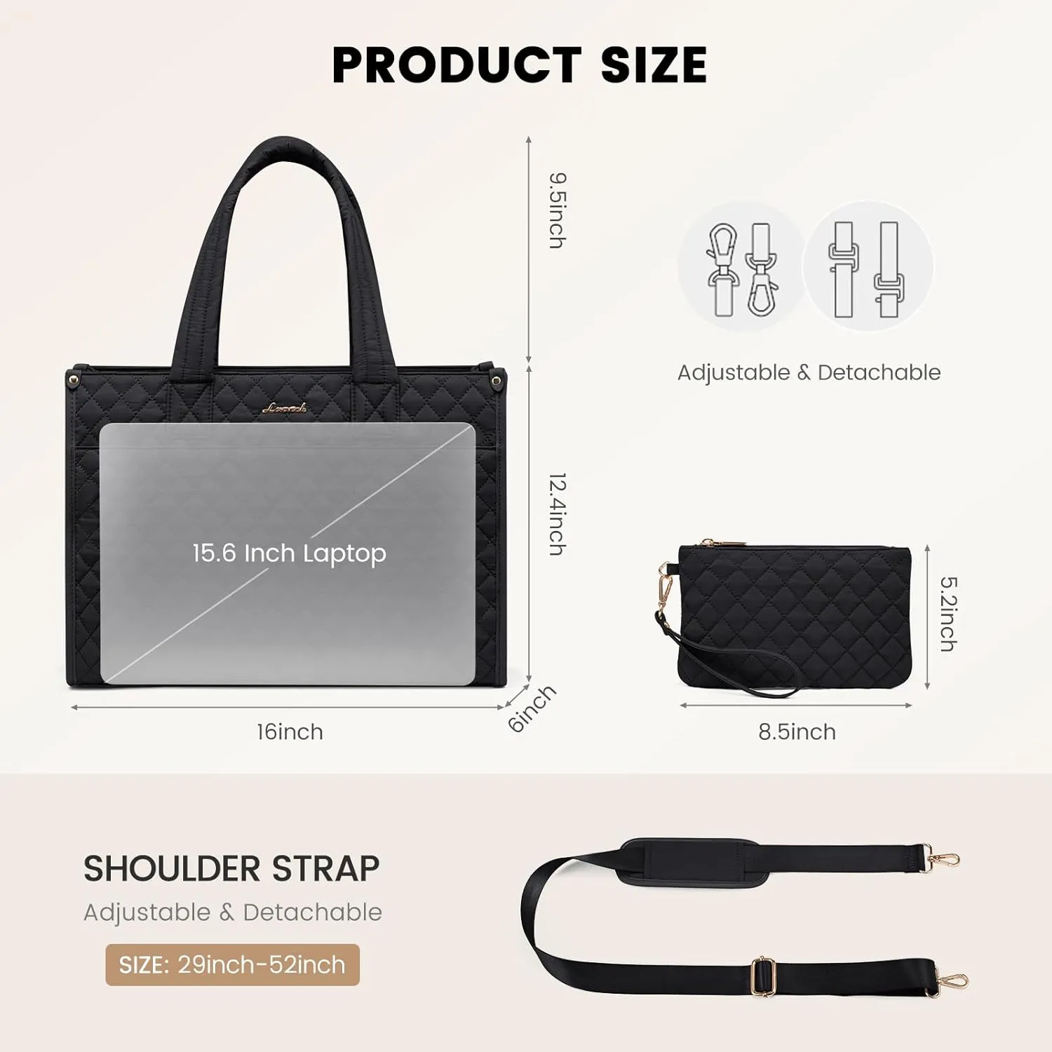 LOVEVOOK Laptop Tote Bag for Women,Canvas Work Tote Bag for Women with Clutch Purse,15.6 Inch Computer Briefcase Bag,Professional Teacher Business Office Bag,Lightweight Shoulder Travel