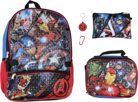 Marvel Avengers 5 Pc Kids Backpack Set Lunch Box Key Chain Pencil Case Carabiner For Travel School
