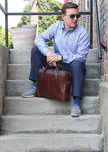 McKlein, R Series, Harpswell, Top Grain Cowhide Leather, 17" Leather Dual Compartment Laptop Briefcase, Brown (88564)