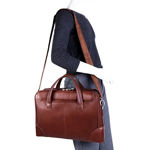 McKlein, R Series, Harpswell, Top Grain Cowhide Leather, 17" Leather Dual Compartment Laptop Briefcase, Brown (88564)