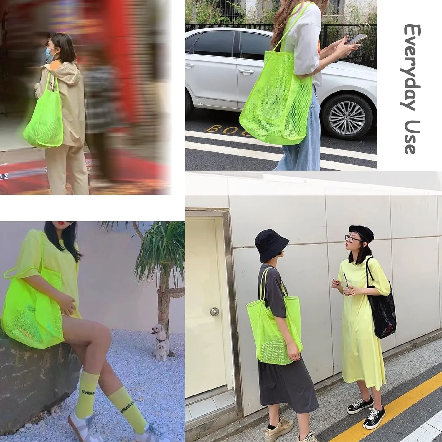 Mesh Beach Tote Bag for Sand Toys Kids Women Foldable Lightweight Durable Outdoor Shopping Travel Swim