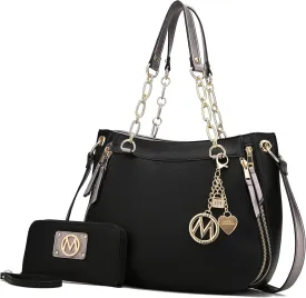 MKF Collection Tote Handbag with Wristlet Wallet, Vegan Leather Crossover Womens Shoulder bag Purse