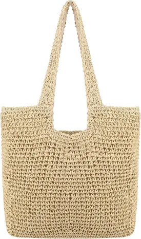 Naimo Women Straw Beach Shoulder Bag Woven Tote Handbag Large Handmade Weaving Summer Casual Hobo Bag
