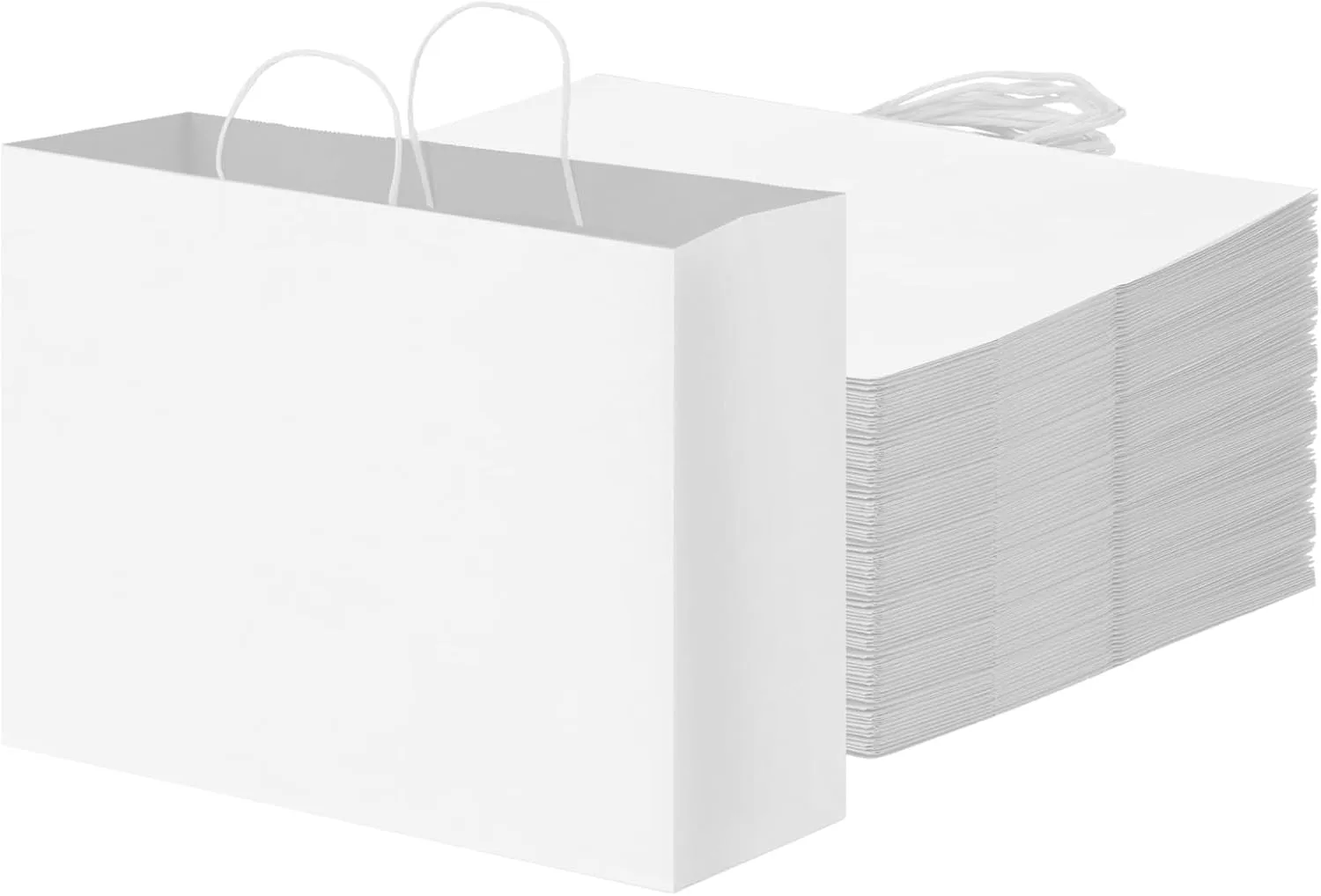 OUTUXED 60pcs 16x6x12 Inch White Paper Bags with Handles, Kraft Large Paper Gift Bags for Business, Merchandise, Gifts, Shopping, Retail Stores, Birthday Party