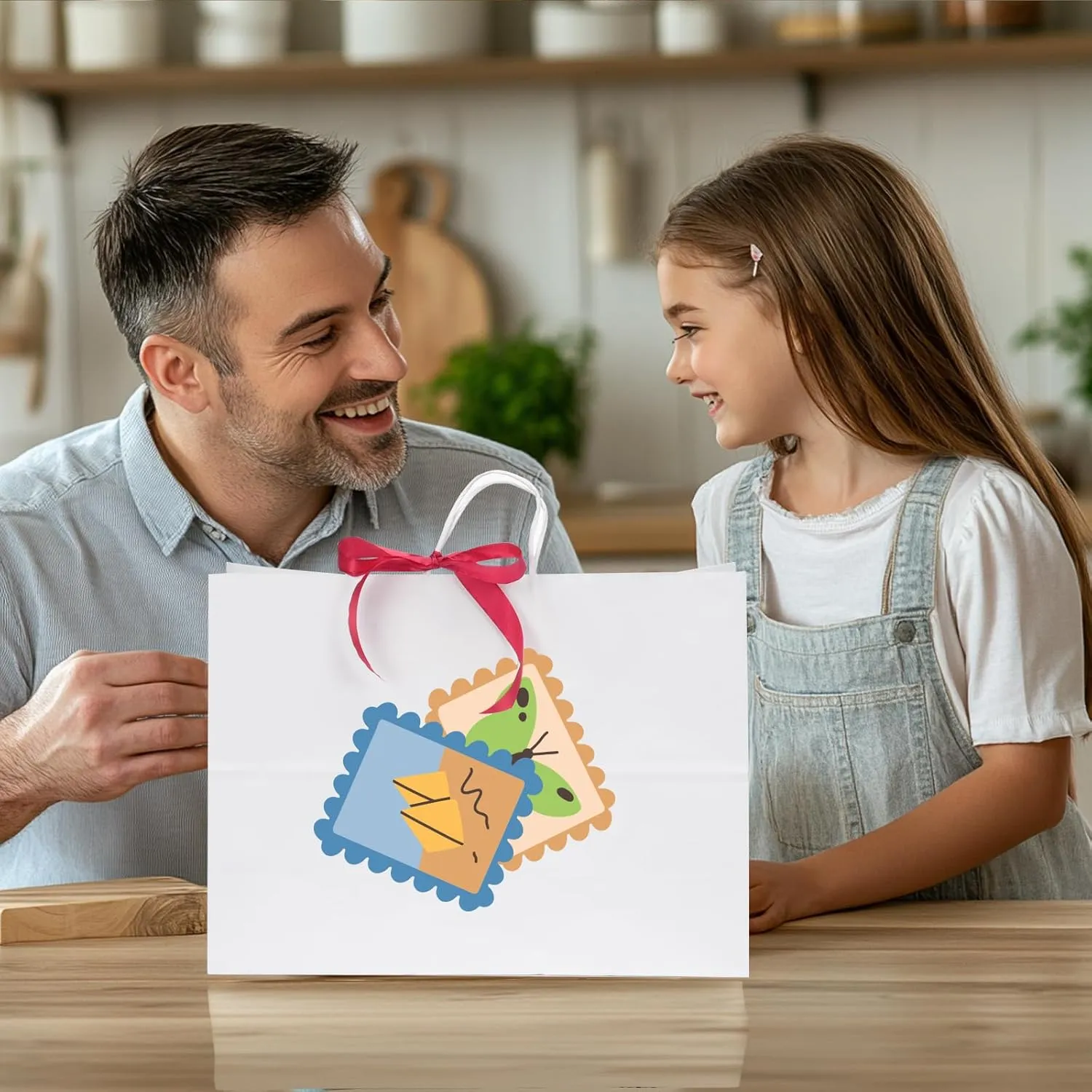 OUTUXED 60pcs 16x6x12 Inch White Paper Bags with Handles, Kraft Large Paper Gift Bags for Business, Merchandise, Gifts, Shopping, Retail Stores, Birthday Party