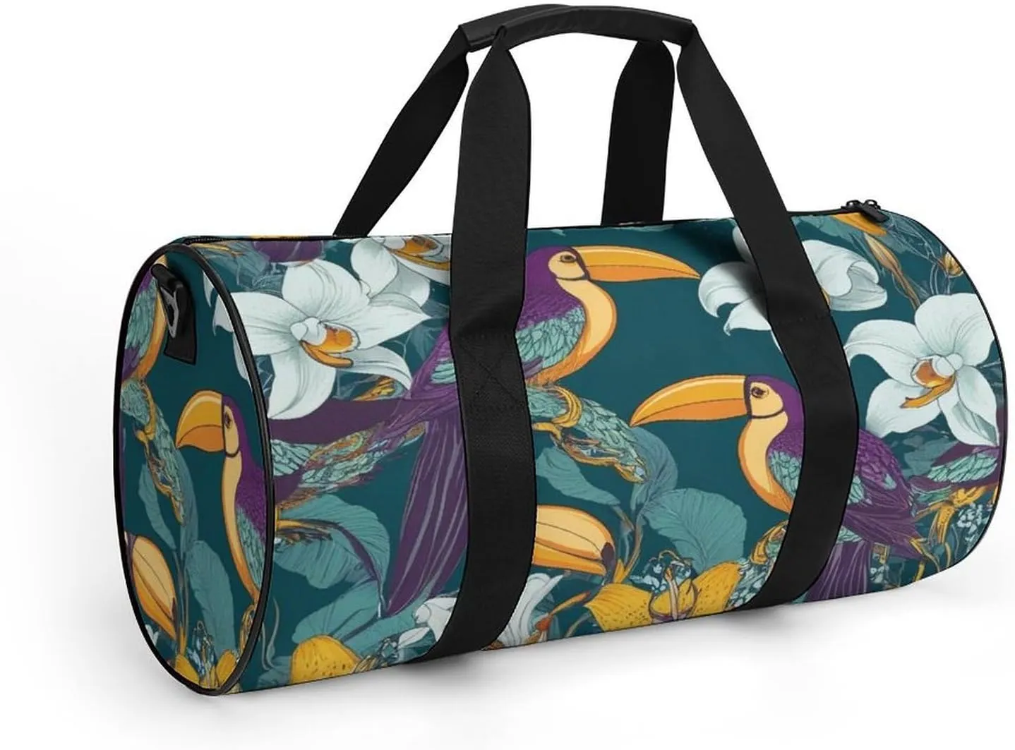 Portable Large Overnight Duffel Bags Hornbill Toucan Bird Floral Travel Storage Bag, Waterproof Gym Sports Handbag with Adjustable Shoulder Strap