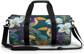 Portable Large Overnight Duffel Bags Hornbill Toucan Bird Floral Travel Storage Bag, Waterproof Gym Sports Handbag with Adjustable Shoulder Strap