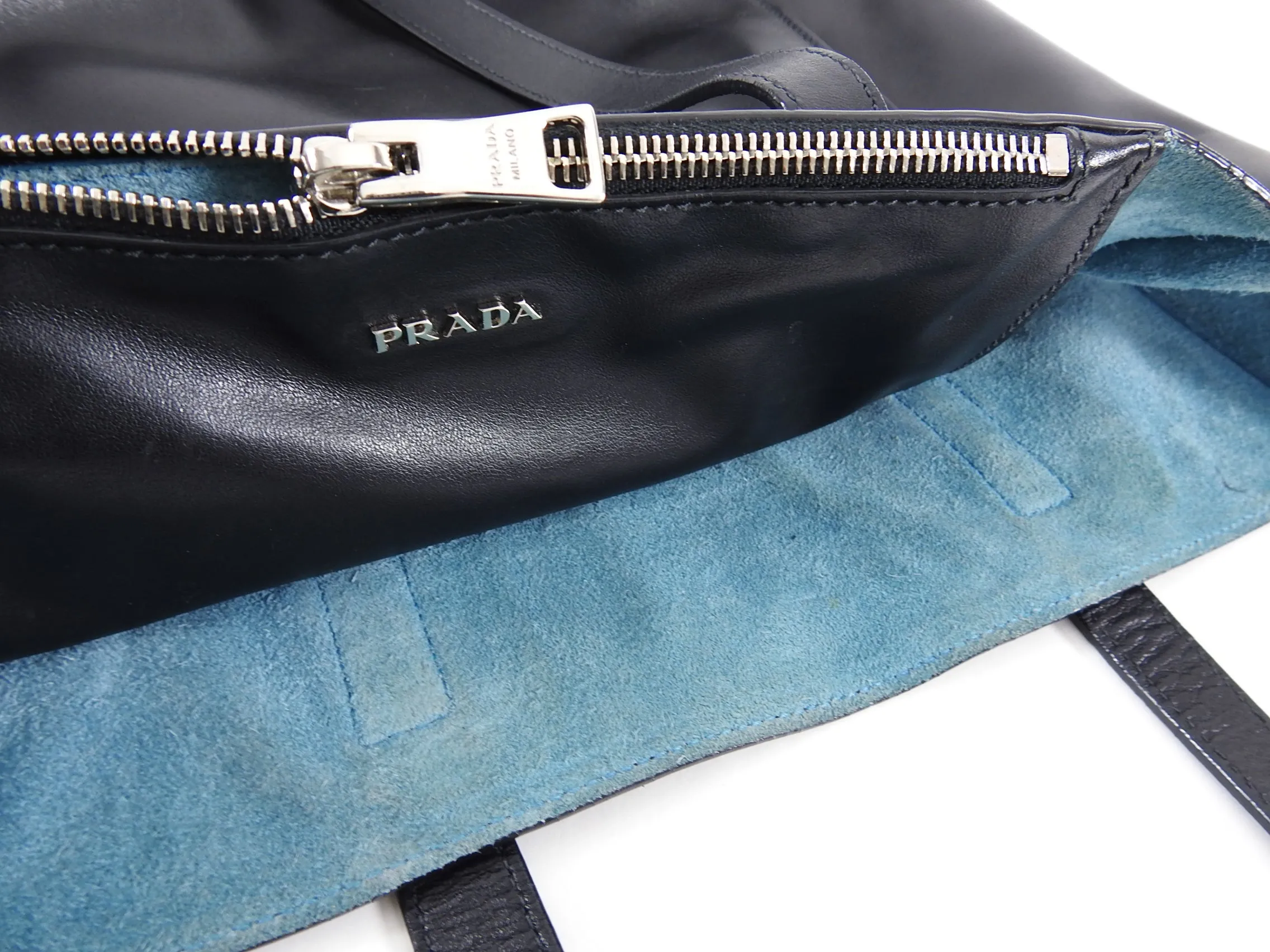 Prada Black Smooth Leather Shopper Tote Bag