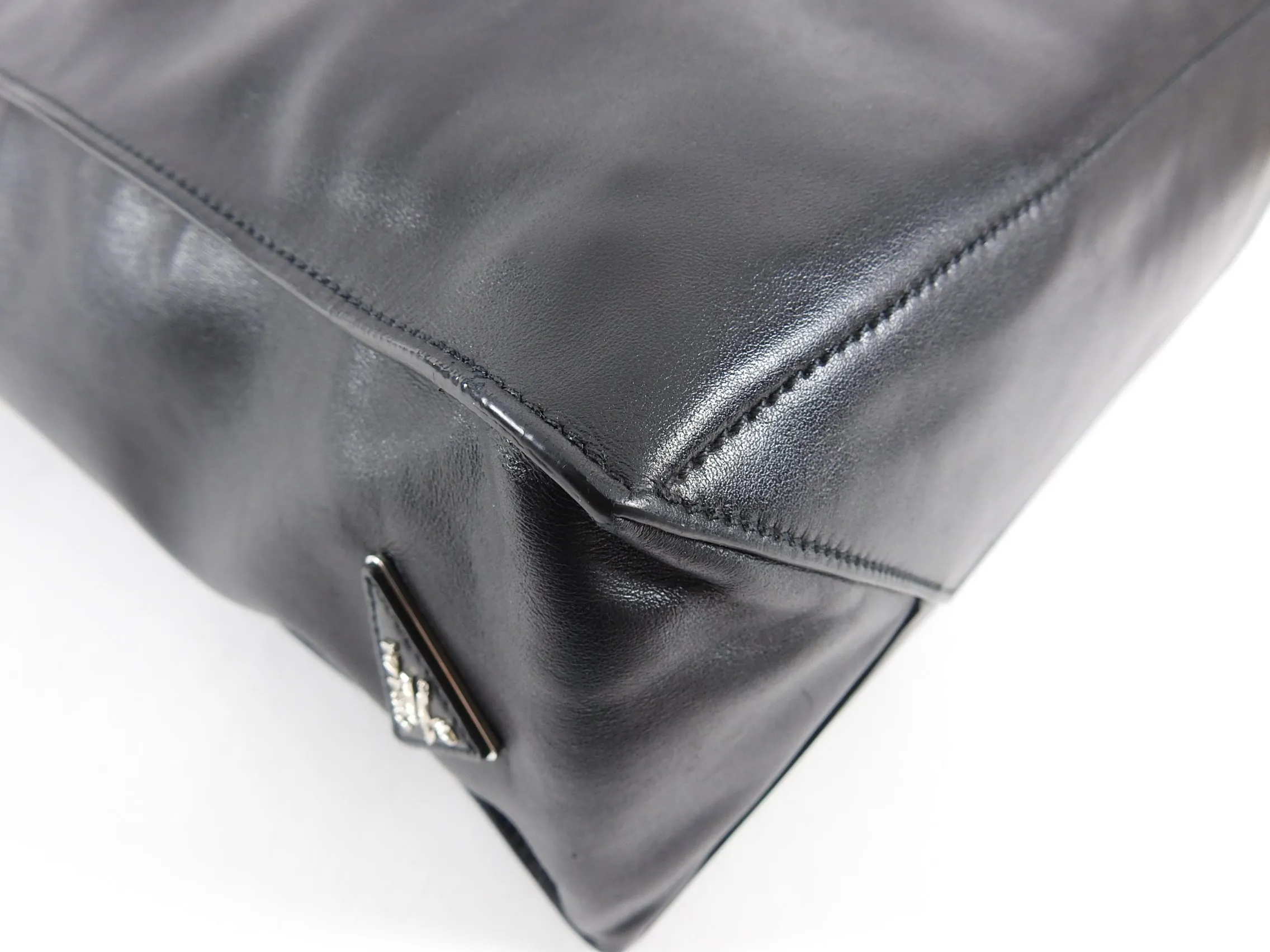 Prada Black Smooth Leather Shopper Tote Bag