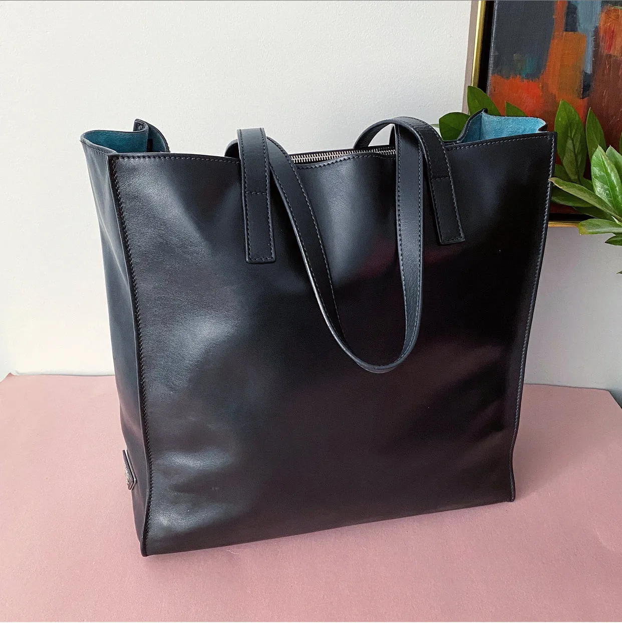 Prada Black Smooth Leather Shopper Tote Bag