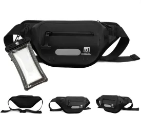 Premium Dry Bag Waterproof Fanny Pack for Water Sports  100% Waterproof with Reflective Strip  Ideal for Snorkeling, Kayaking, Surfing, Boating & Paddle Boarding  Adjustable Waist Belt (Black)