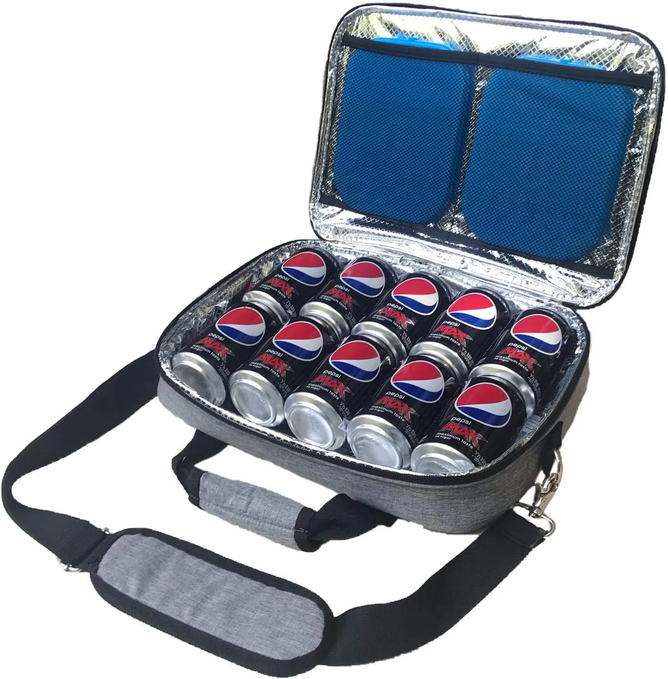 Red Suricata Insulated Slim Cooler  Ultra Thin, Flat Mini Small Cooler Lunch Bag Fits 10 Drink Cans - 2 Slim Reusable Ice Packs Included - Small Iceless Golf Cart Bag for Beer (Heathered Grey)