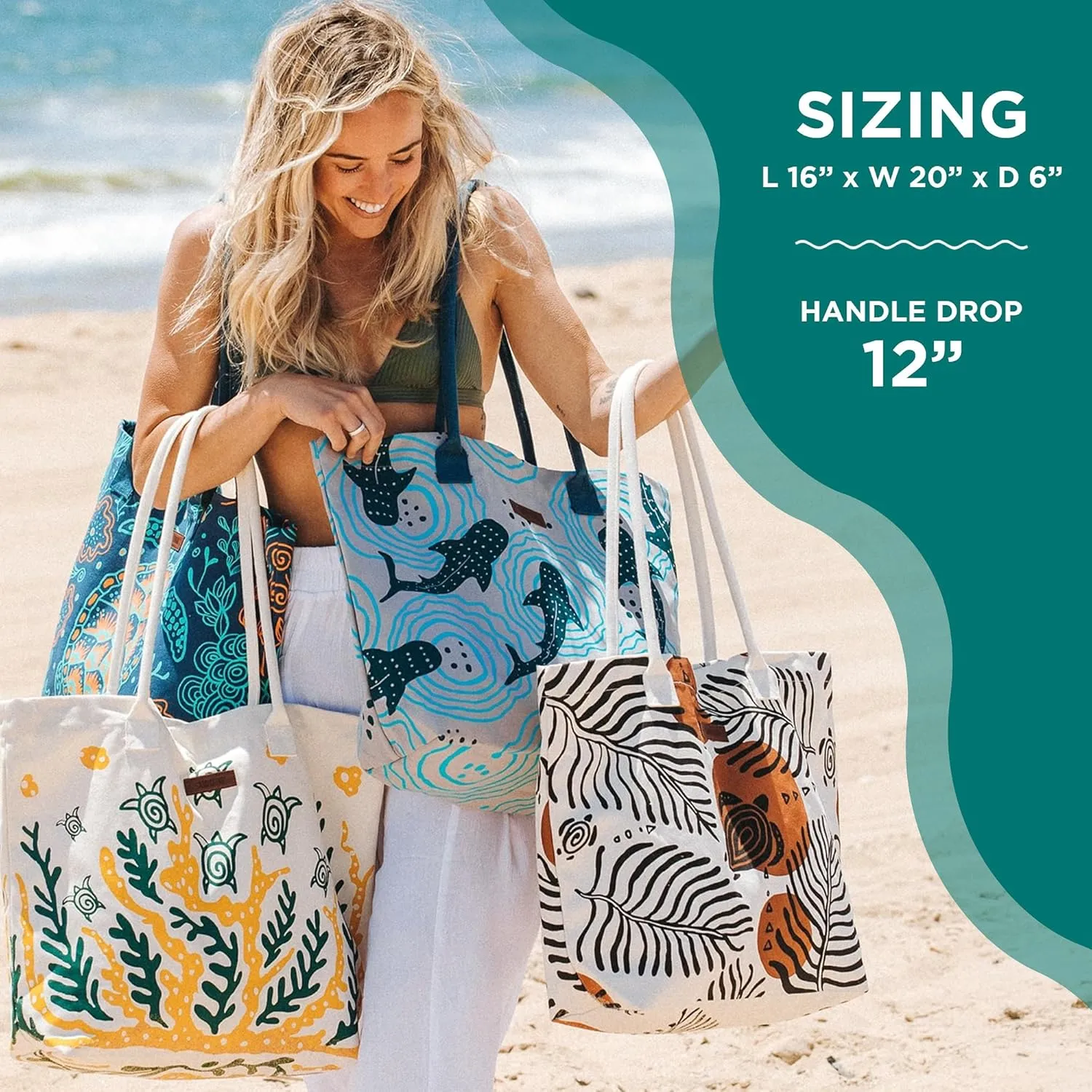 Sand Cloud Everyday Tote Bags for Women - 100% Organic Cotton, Durable and Stylish Canvas Tote Handbag with Pouch Pockets