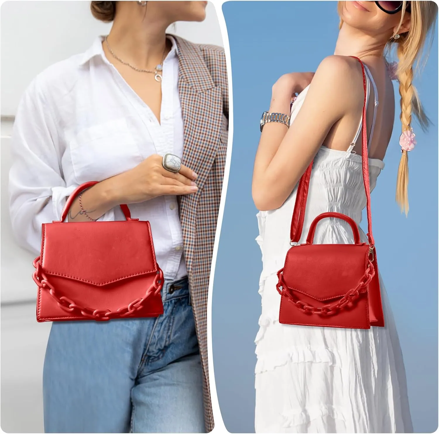 Small Crossbody Bags for Women Girls Trendy Top Handle Satchel Purses with Detachable Acrylic Chain