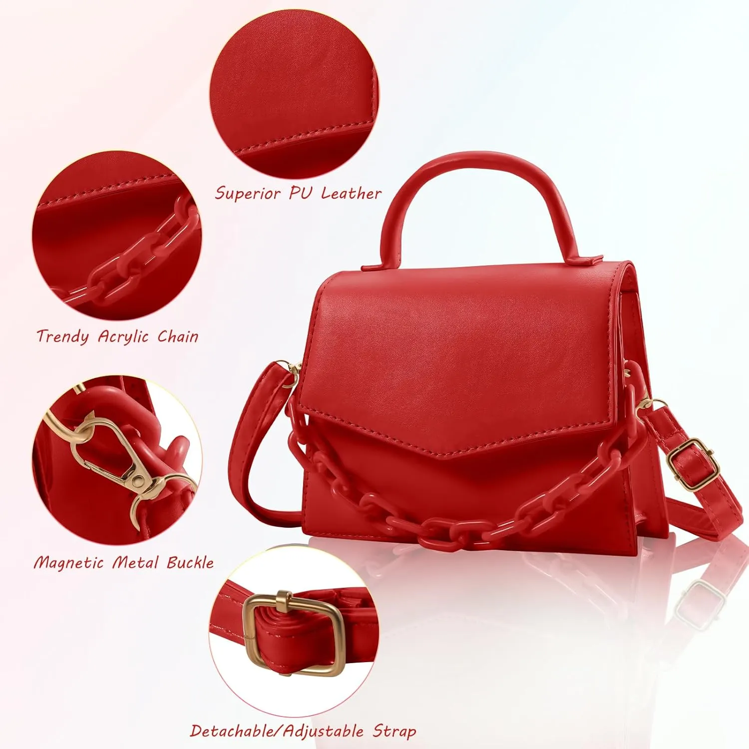 Small Crossbody Bags for Women Girls Trendy Top Handle Satchel Purses with Detachable Acrylic Chain