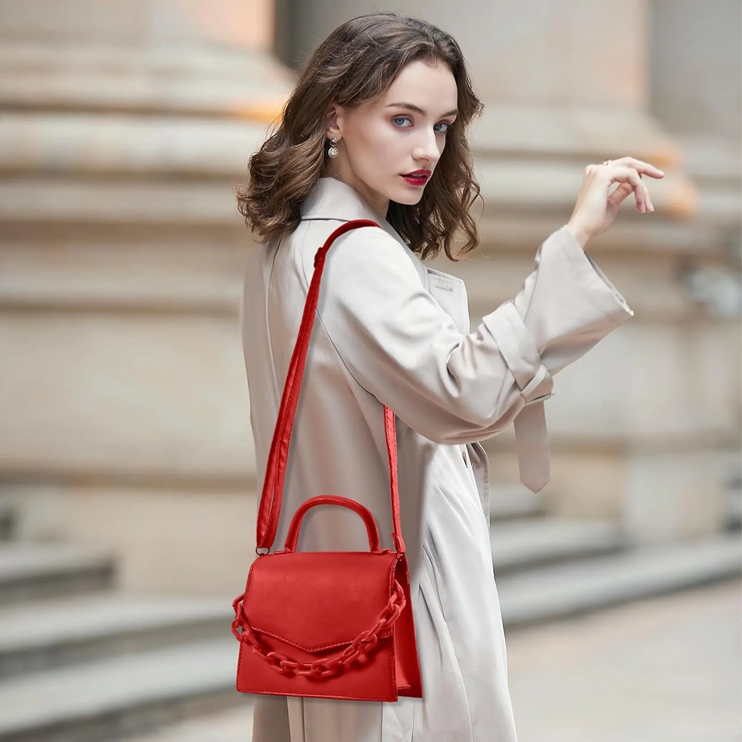 Small Crossbody Bags for Women Girls Trendy Top Handle Satchel Purses with Detachable Acrylic Chain