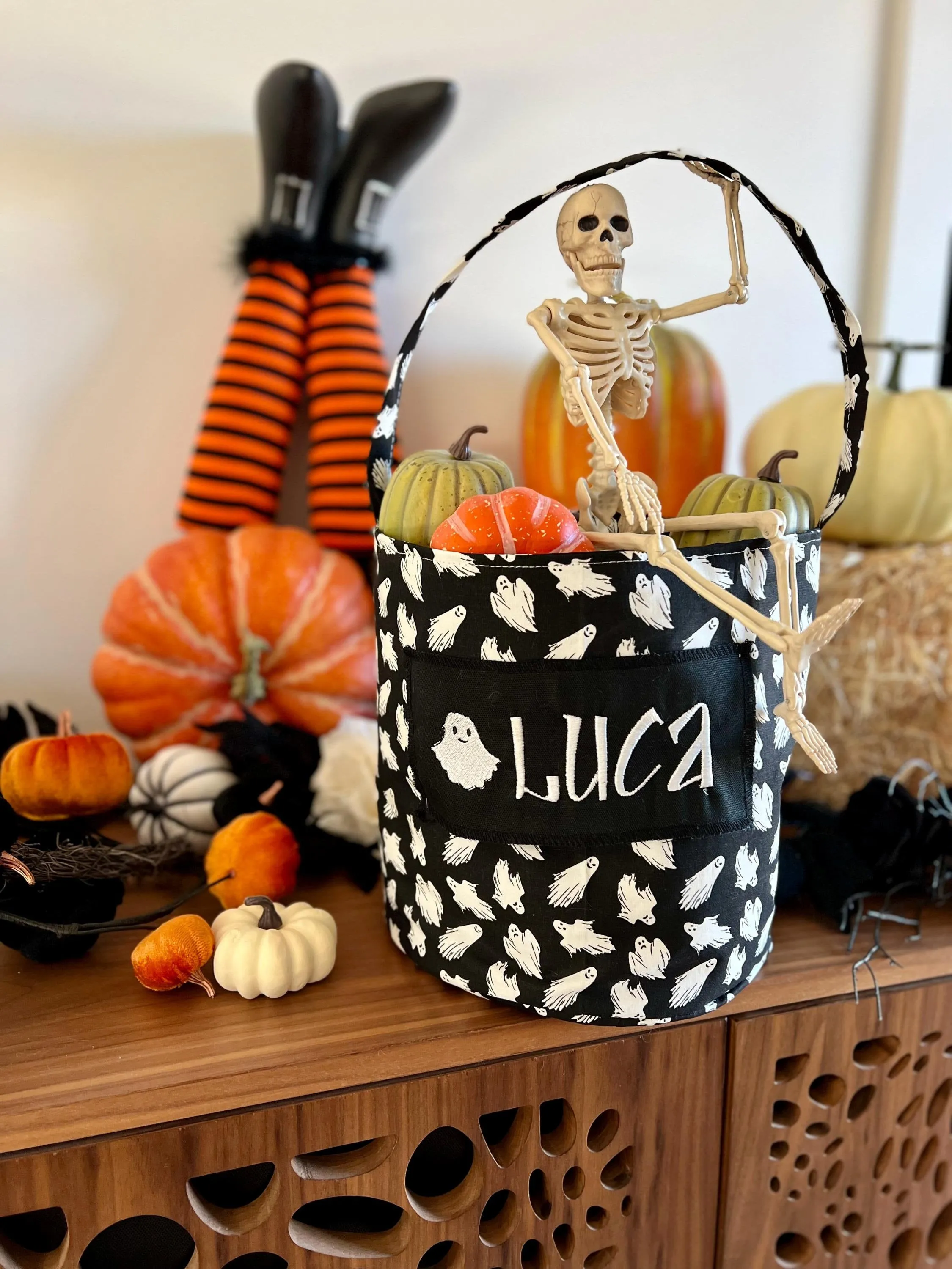 Small Ghost Trick or Treat Bag, Custom Halloween Bag, Trick-or-Treat Bucket