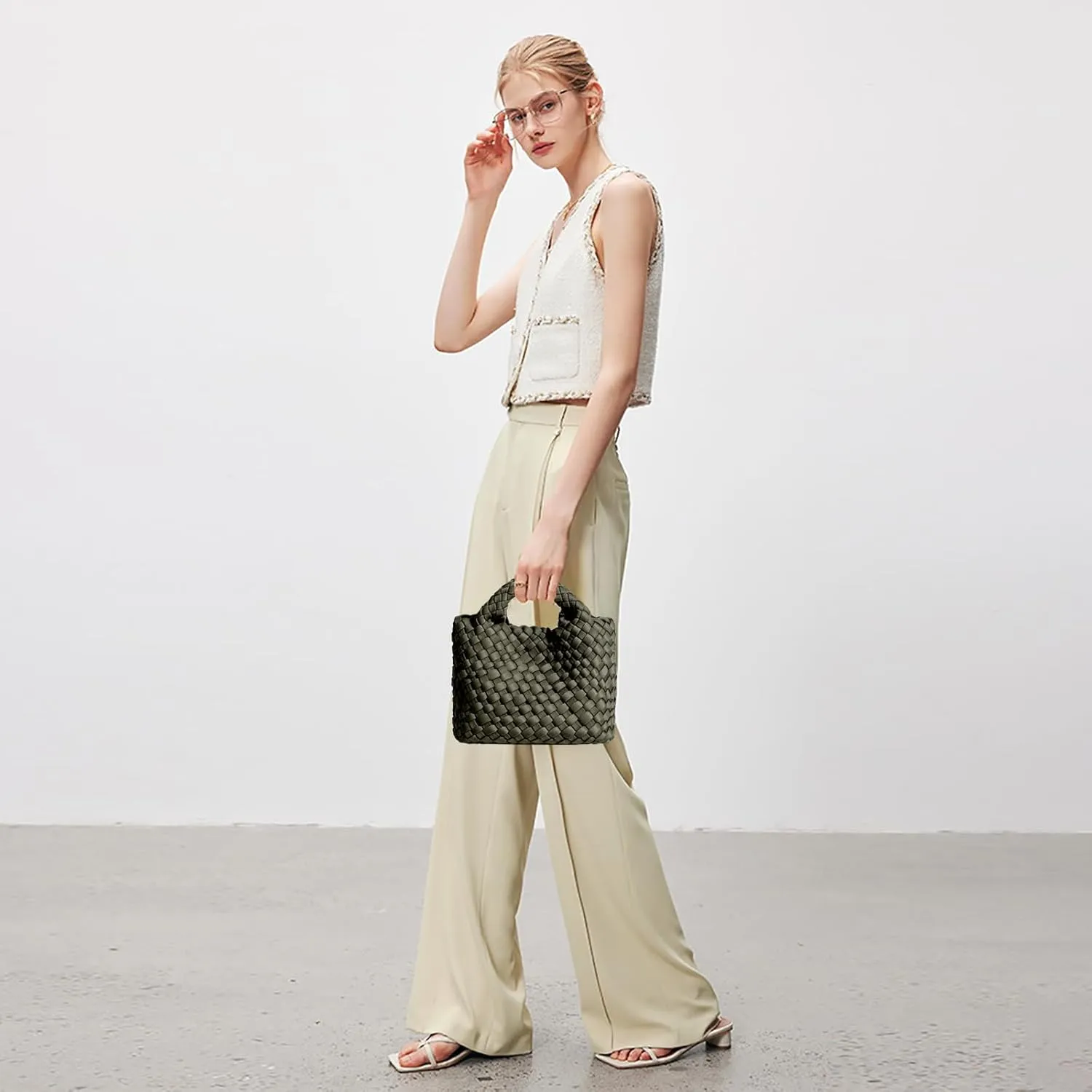 Small Tote Shoulder Bag, Women Handbags and Purses, Woven Composite Bag, Travel Chain Pouch, Phone Crossbody Satchel