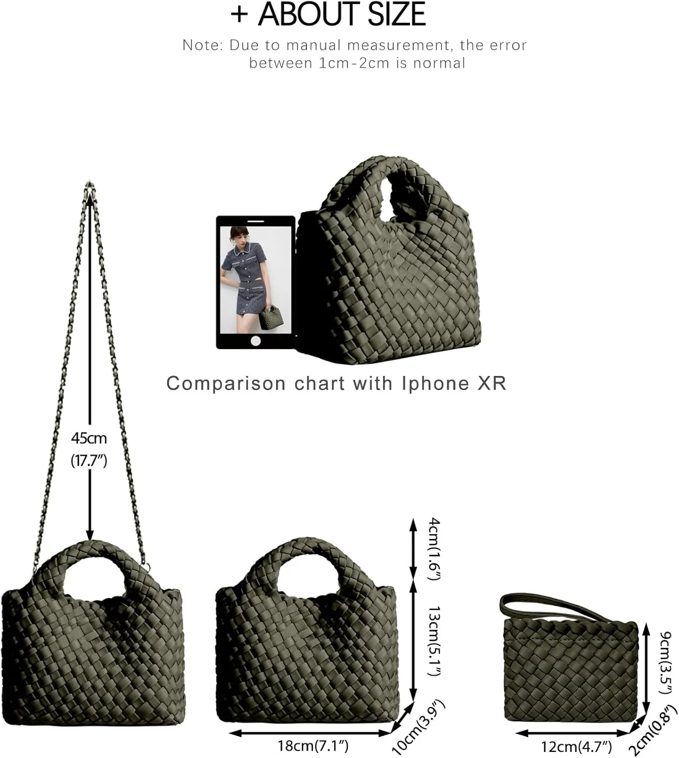 Small Tote Shoulder Bag, Women Handbags and Purses, Woven Composite Bag, Travel Chain Pouch, Phone Crossbody Satchel
