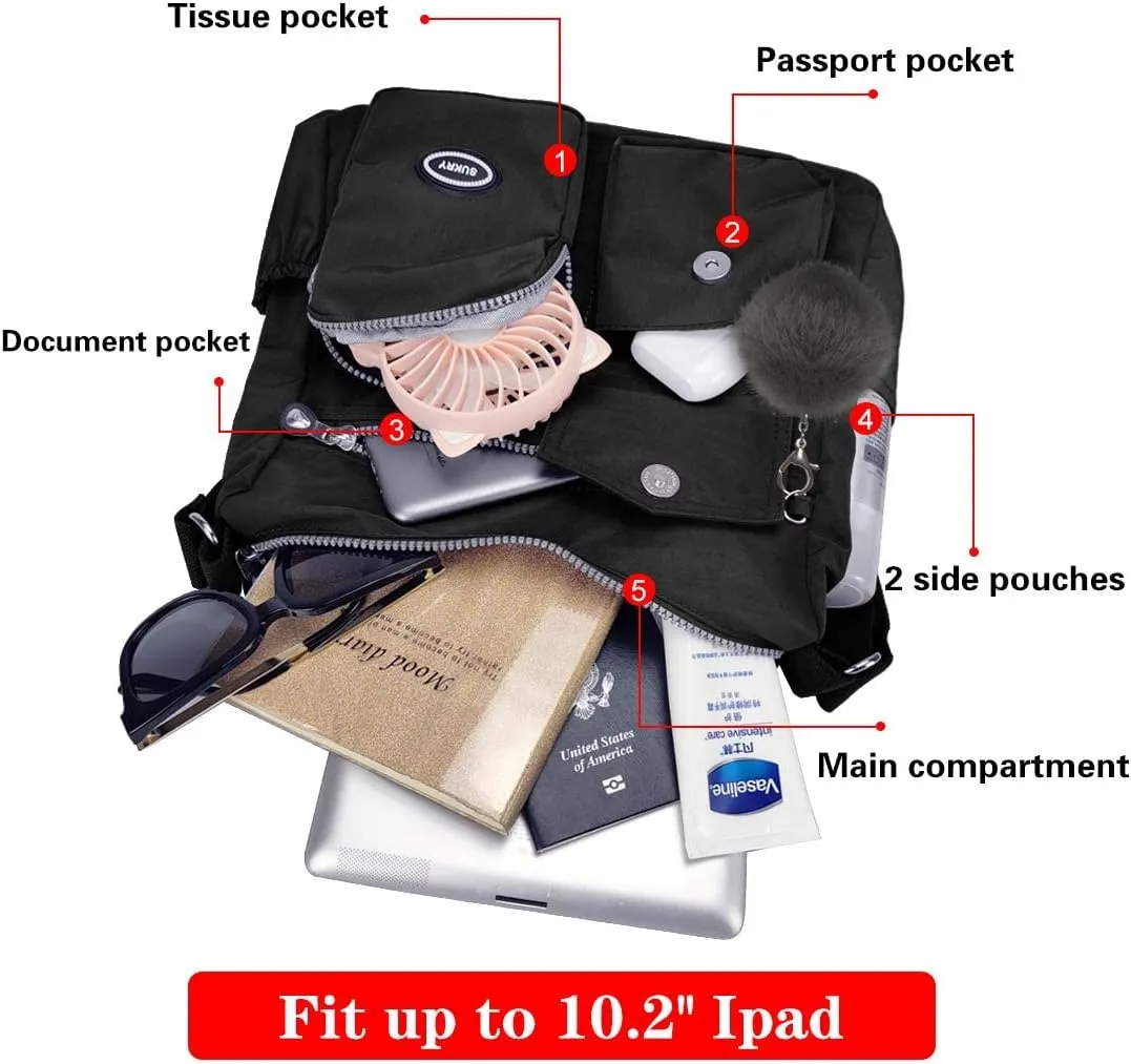 SUKRY Nylon Crossbody Bag for Women with Anti theft RFID Pocket, Waterproof Shoulder Bag Travel Purses and Handbag