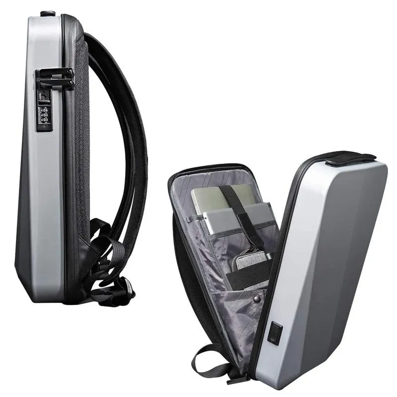 The Clownfish Medium Anti-Theft Hard Shell Laptop Backpack | USB Charging | 11L | Grey