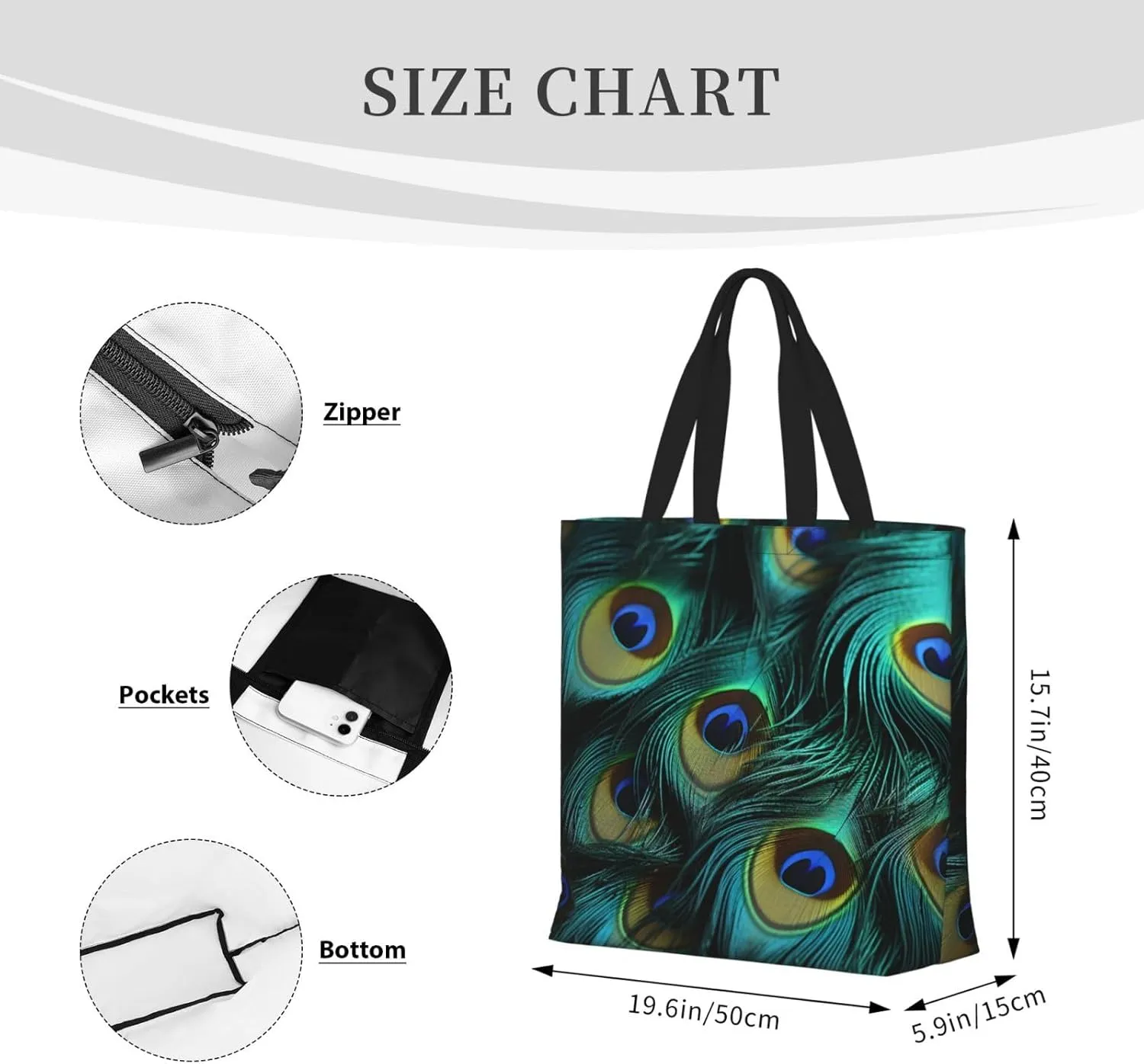 Tote Bag for Women Clouds Shoulder Bag with Zipper Handbag Large Capacity Reusable Grocery Bag