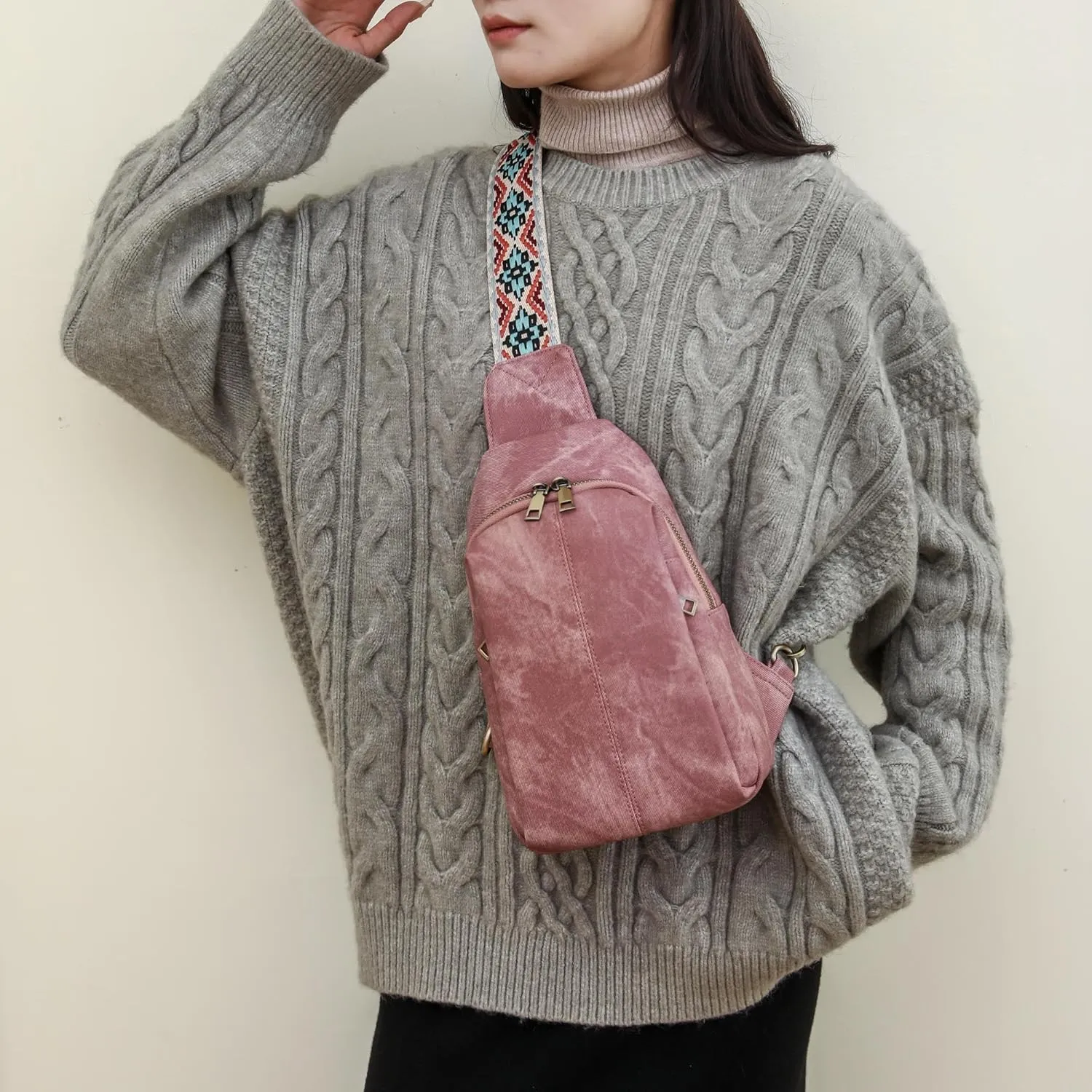 Trendy Sling Bag for Women Shoulder Cross body Bags Vegan Leather Chest Purse with Adjustable Strap