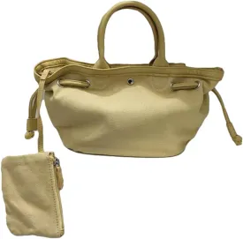 Women Canvas Tote Bag Trendy Bucket Handbag Solid Purse With Drawstring Pleated Clutch