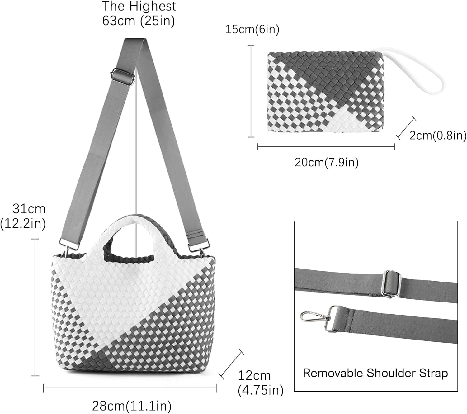 Woven Bag for Women Neoprene Tote Bag Summer Beach Travel Handbag and Purse Lightweight Foldable Retro Handmade Shoulder Bag