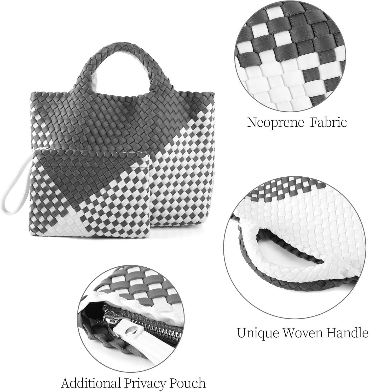 Woven Bag for Women Neoprene Tote Bag Summer Beach Travel Handbag and Purse Lightweight Foldable Retro Handmade Shoulder Bag