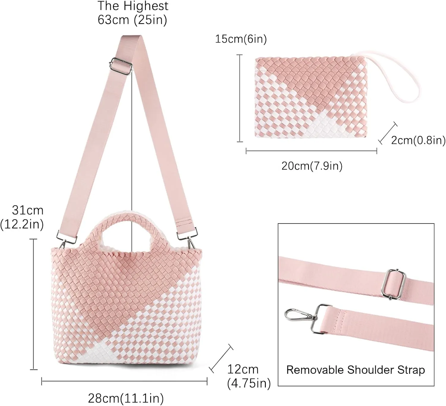 Woven Bag for Women Neoprene Tote Bag Summer Beach Travel Handbag and Purse Lightweight Foldable Retro Handmade Shoulder Bag