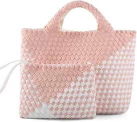 Woven Bag for Women Neoprene Tote Bag Summer Beach Travel Handbag and Purse Lightweight Foldable Retro Handmade Shoulder Bag