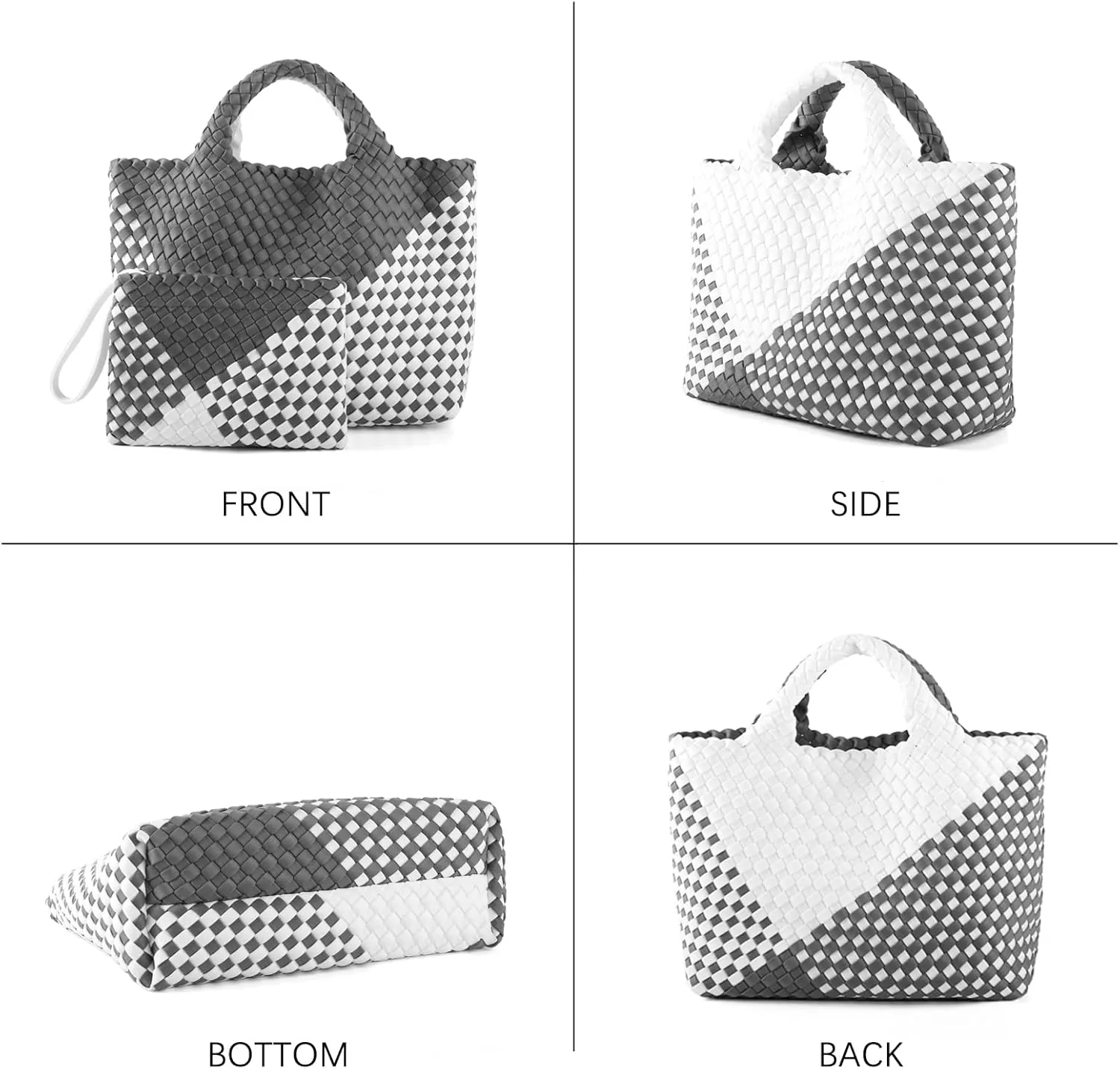 Woven Bag for Women Neoprene Tote Bag Summer Beach Travel Handbag and Purse Lightweight Foldable Retro Handmade Shoulder Bag
