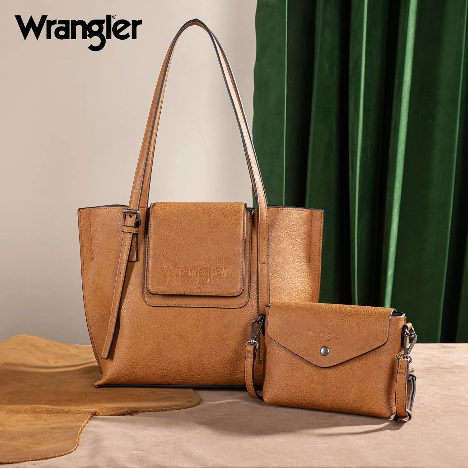 Wrangler Tote Handbags for Women Vegan Leather Shoulder Tote Purse with Small Crossbody Bag