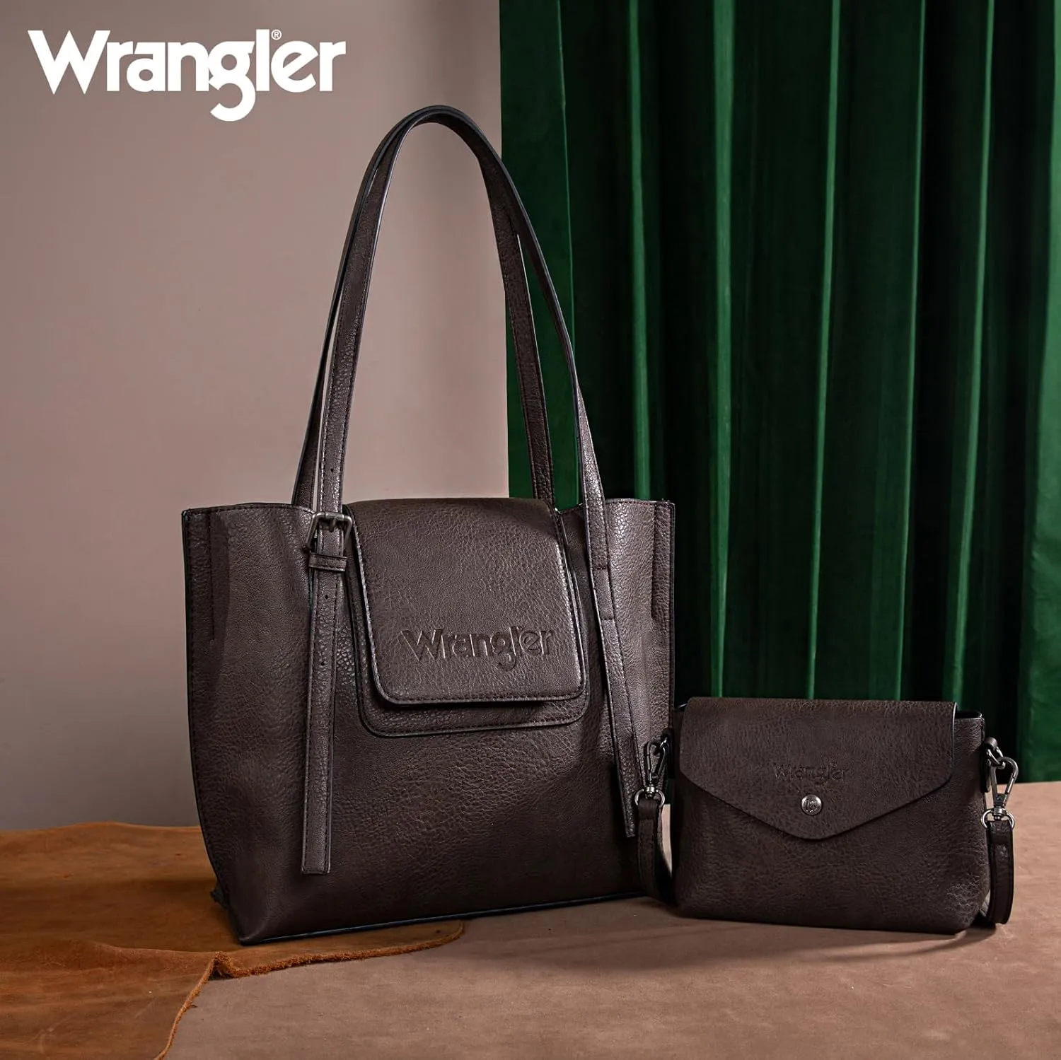 Wrangler Tote Handbags for Women Vegan Leather Shoulder Tote Purse with Small Crossbody Bag