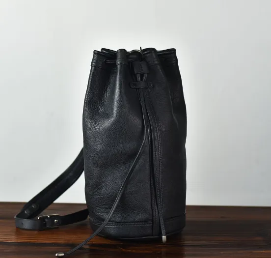 YAAGLE Mens' Cool Tanned Leather Drawstring Bucket Shoulder Bag YG8234