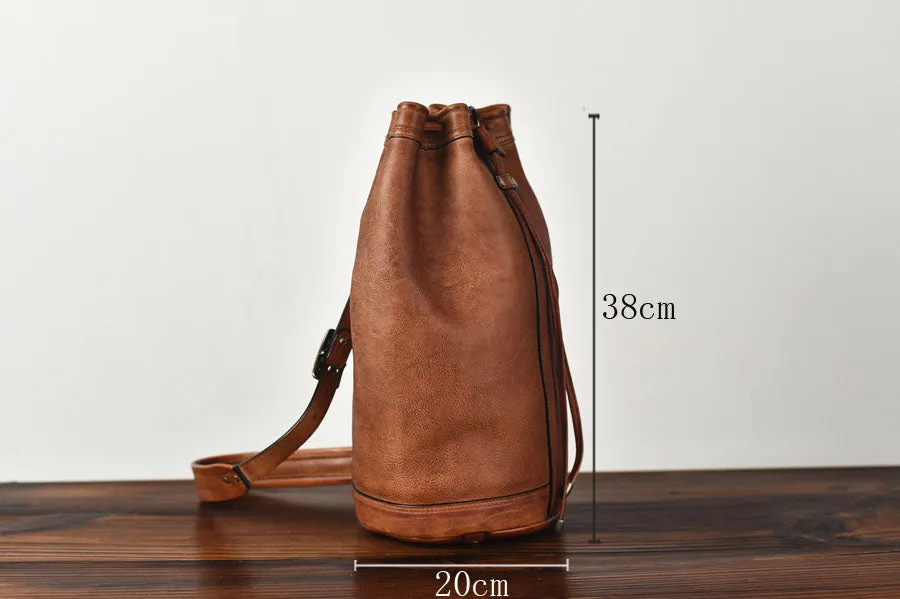 YAAGLE Mens' Cool Tanned Leather Drawstring Bucket Shoulder Bag YG8234