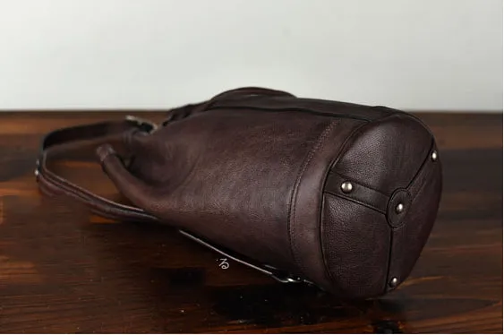 YAAGLE Mens' Cool Tanned Leather Drawstring Bucket Shoulder Bag YG8234